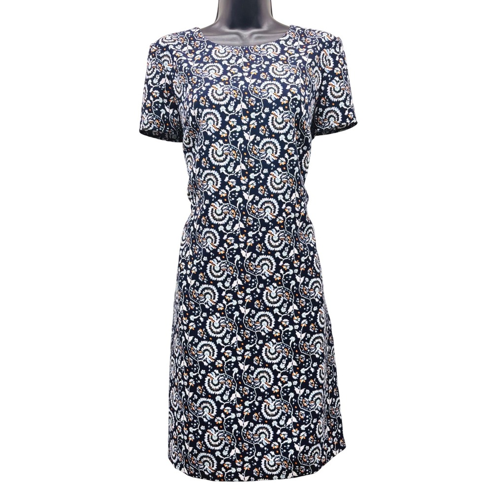 J.Crew Navy Blue Floral Paisley Shift Dress Short Sleeve Size 10